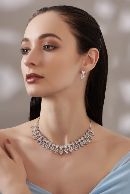 White Finish Faux Diamond Necklace Set