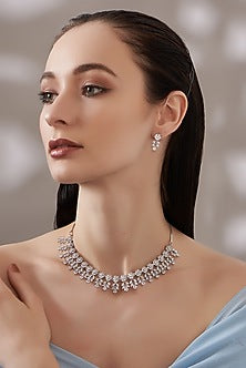 White Finish Faux Diamond Necklace Set