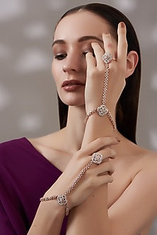 Rose Gold Finish Faux Diamonds Hathphool (Set of 2)