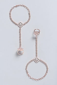 Rose Gold Finish Faux Diamonds Hathphool (Set of 2)