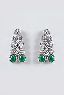 White Finish Zircon & Emerald Choker Necklace Set