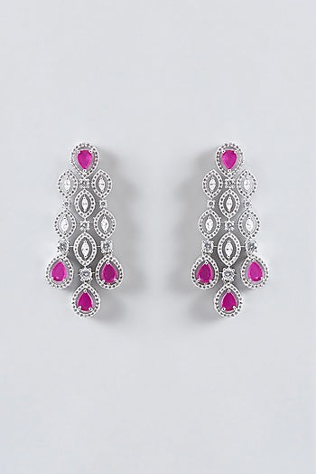 White Finish Zircon & Ruby Choker Necklace Set