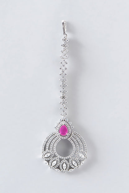 White Finish Zircon & Ruby Choker Necklace Set