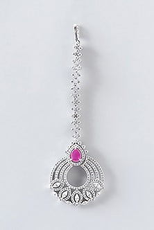 White Finish Zircon & Ruby Choker Necklace Set