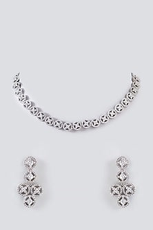 White Finish Faux Diamond Necklace Set