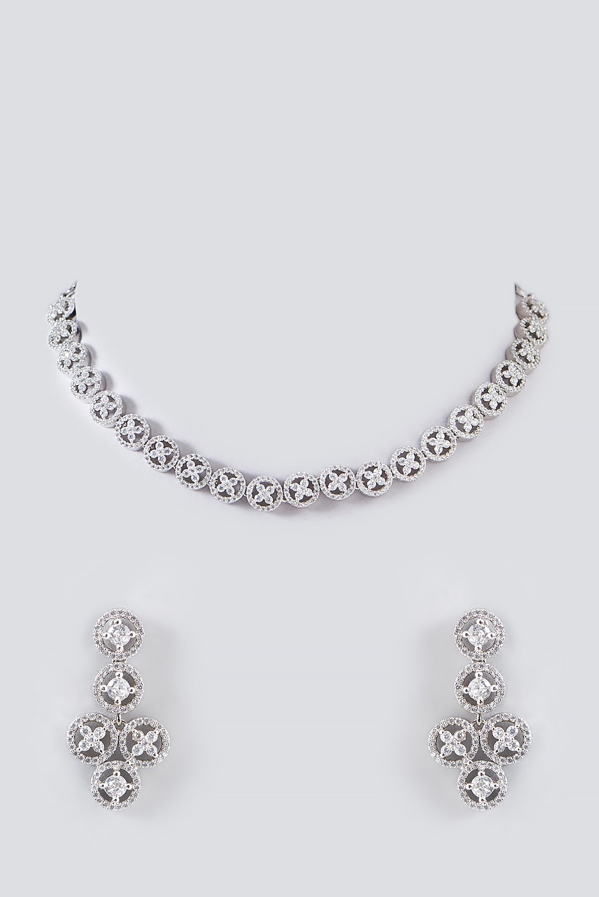 White Finish Faux Diamond Necklace Set