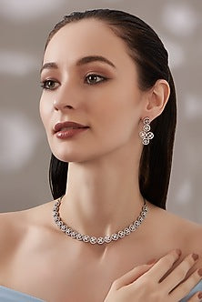 White Finish Faux Diamond Necklace Set