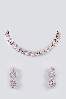 White Finish Faux Diamond Necklace Set