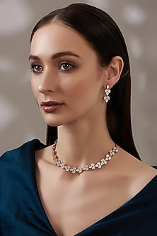 White Finish Faux Diamond Necklace Set