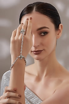 White Finish Faux Diamonds Hathphool