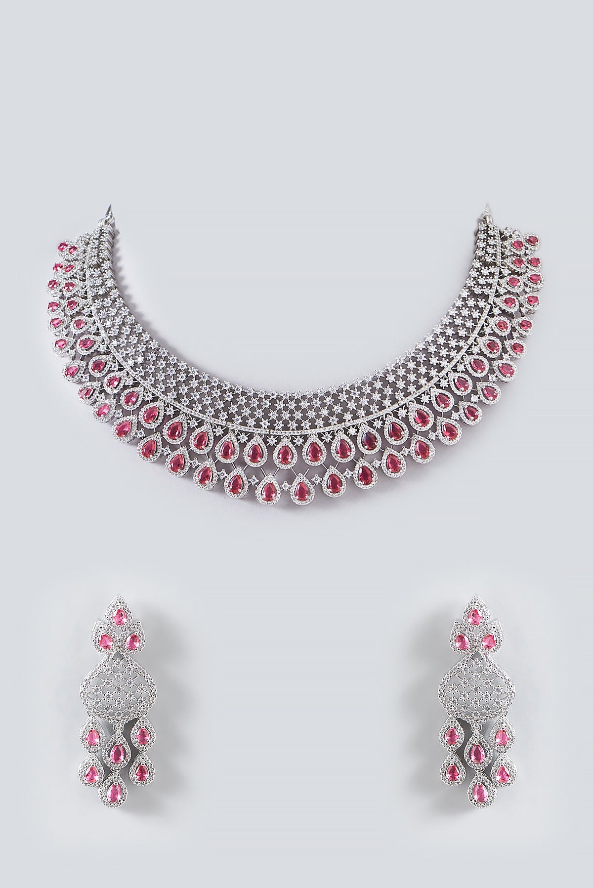 White Finish Faux Diamond Necklace Set