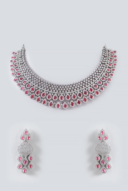 White Finish Faux Diamond Necklace Set