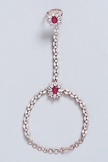 Rose Gold Finish Faux Diamond & Ruby Hathphool