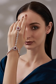 Rose Gold Finish Faux Diamond & Ruby Hathphool