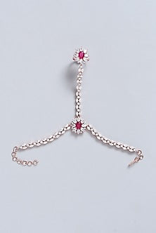 Rose Gold Finish Faux Diamond & Ruby Hathphool