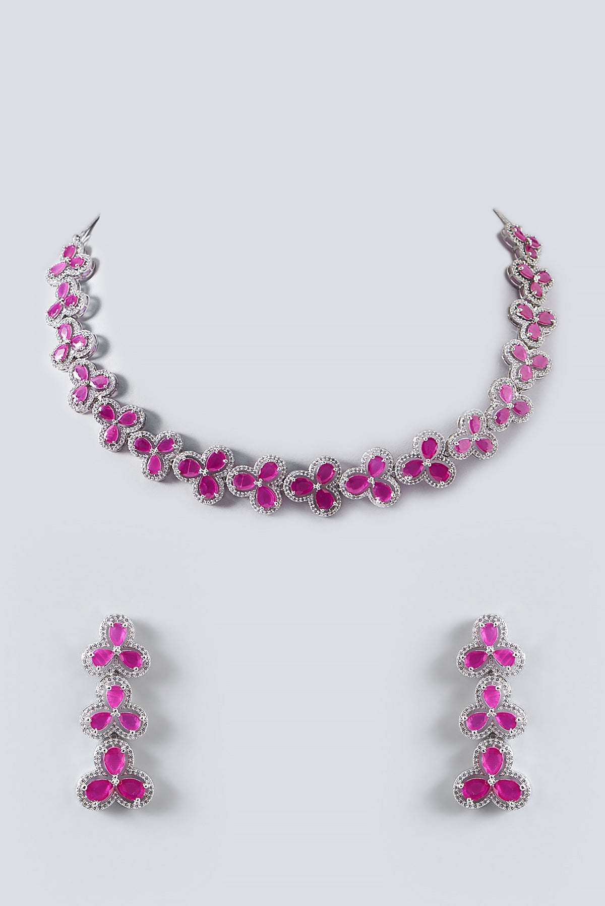 White Finish Zircon & Ruby Necklace Set
