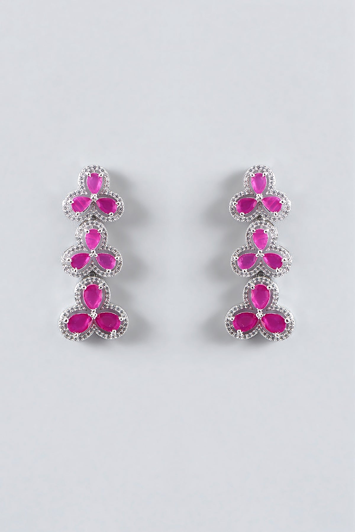 White Finish Zircon & Ruby Necklace Set