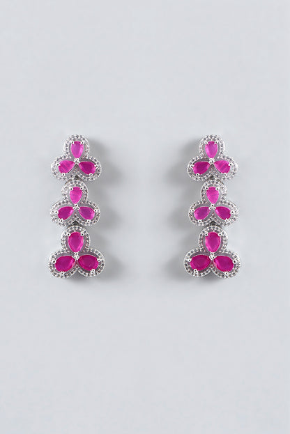 White Finish Zircon & Ruby Necklace Set