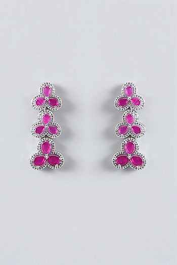 White Finish Zircon & Ruby Necklace Set