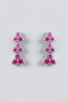 White Finish Zircon & Ruby Necklace Set