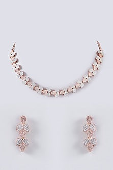 Rose Gold Finish Faux Diamond Necklace Set