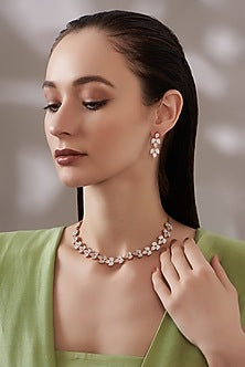 Rose Gold Finish Faux Diamond Necklace Set