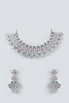 White Finish Faux Diamond Necklace Set