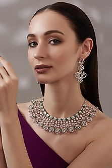 White Finish Faux Diamond Necklace Set
