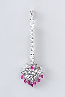 White Finish Red Stone Maang Tikka
