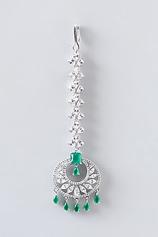 White Finish Green Stone Maang Tikka