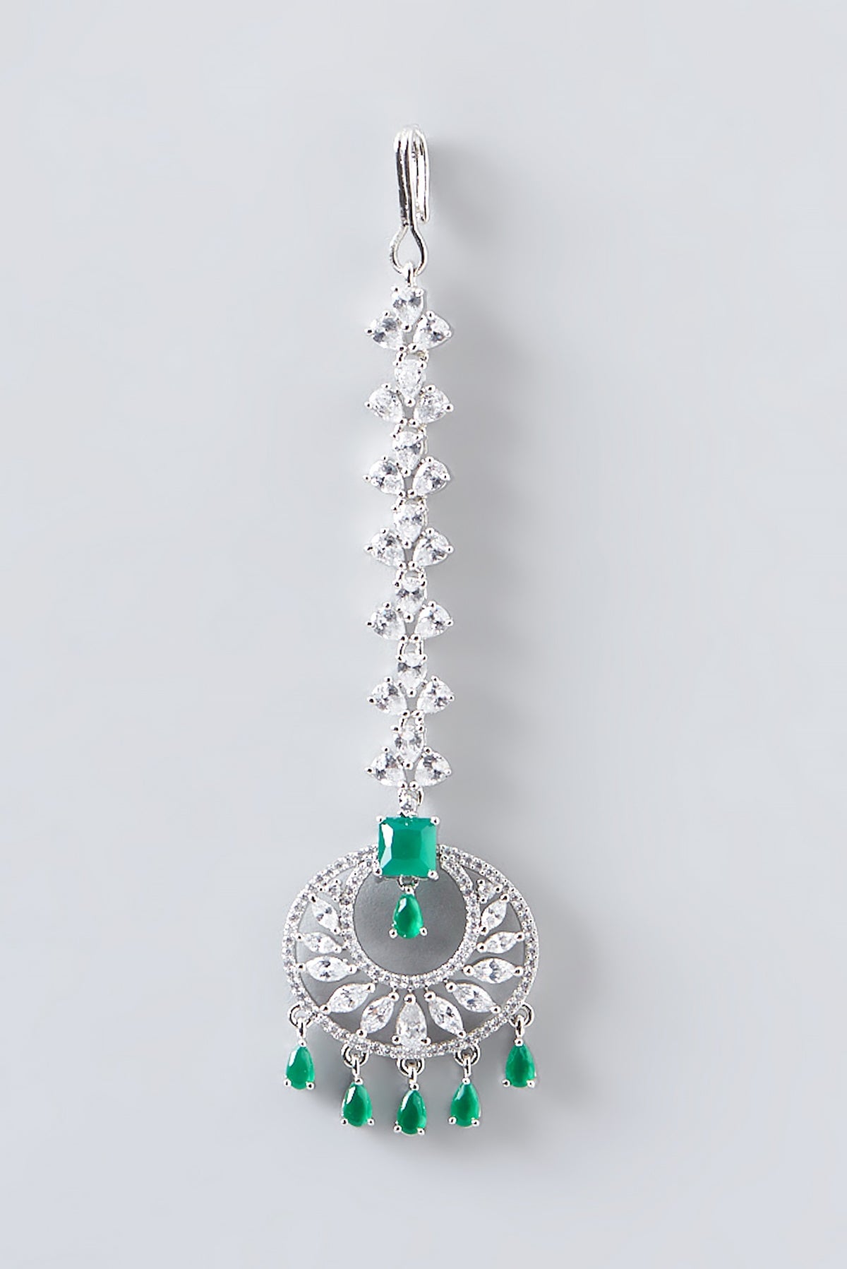 White Finish Green Stone Maang Tikka