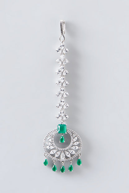 White Finish Green Stone Maang Tikka