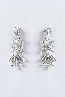 White Finish Faux Diamond Dangler Earrings