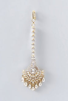 Gold Finish Faux Diamond & Pearl Maangtikka