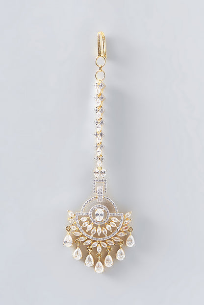 Gold Finish Faux Diamond & Pearl Maangtikka