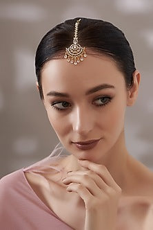 Gold Finish Faux Diamond & Pearl Maangtikka