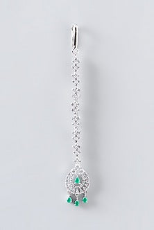 White Finish Faux Diamond & Green Stone Maangtikka