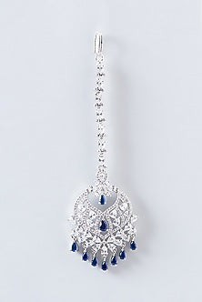 White Finish Blue Stone Maangtikka