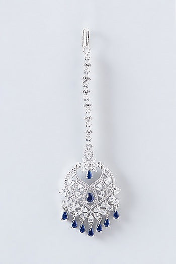White Finish Blue Stone Maangtikka
