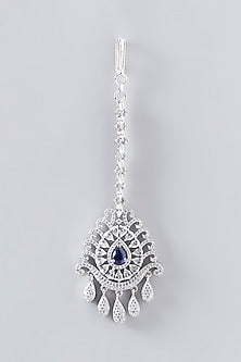 White Finish Blue Stone Maangtikka