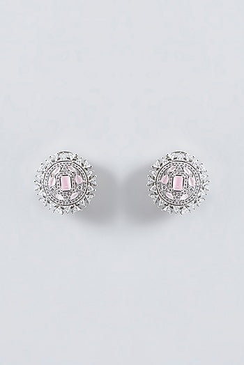 White Finish Faux Diamond Stud Earrings