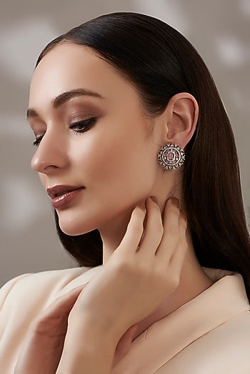 White Finish Faux Diamond Stud Earrings