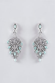 White Finish Faux Diamond Dangler Earrings