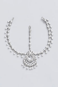 White Finish Faux Diamond & Zircon Mathapatti