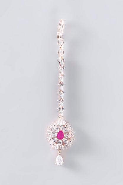 Rose Gold Finish Faux Diamond Maangtikka