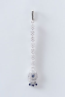 White Finish Faux Diamond & Blue Stone Maangtikka