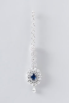 White Finish Faux Diamond & Blue Stone Maangtikka