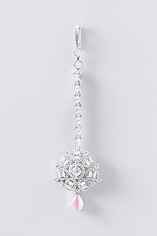 White Finish Zircon & Pink Stone Maangtikka