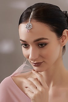 White Finish Zircon & Pink Stone Maangtikka