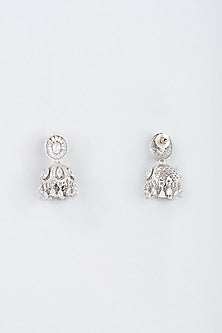 White Finish Zircon & Red Stone Jhumka Earrings